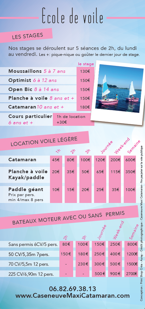 Tarifs Ecole de Voile